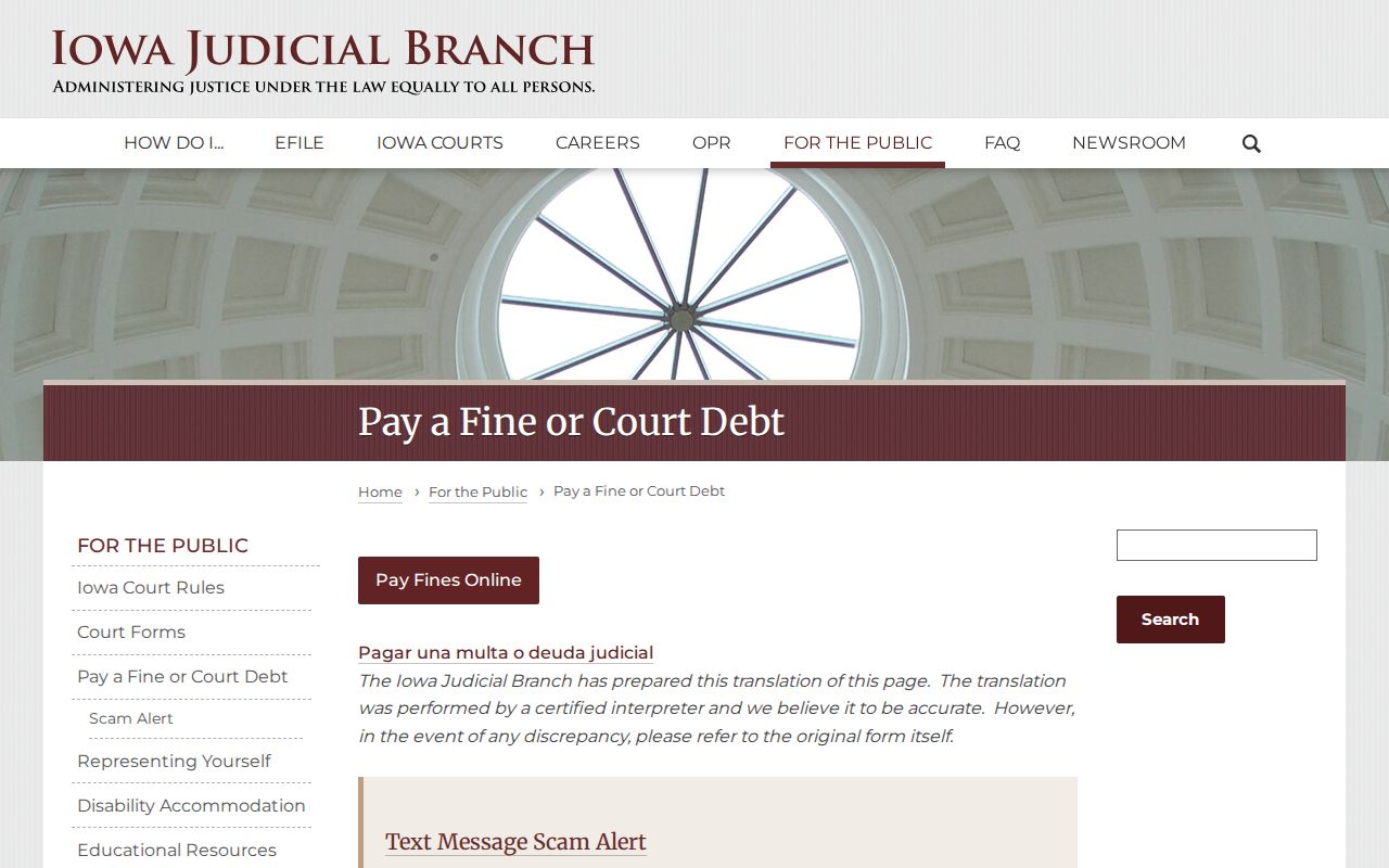 Ringgold County criminal court case debt and payment page