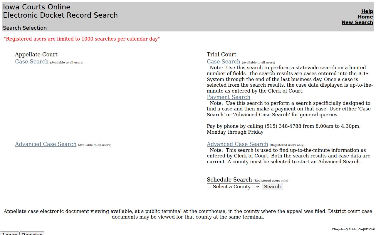 Ringgold County criminal court history Iowa Courts Online screen